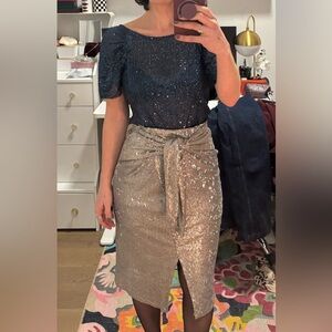 Zara metallic sequin silver wrap skirt S